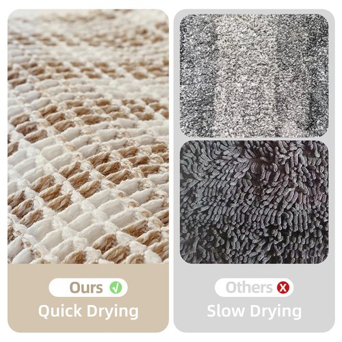 TYUU Waffle Runner Rug Bathroom, Long Boho Bathroom Rugs Non Slip Washable Absorbent Checkered Bathroom Mat Quick Dry Farmhouse Bath Mat, 72"x24" Khaki and White