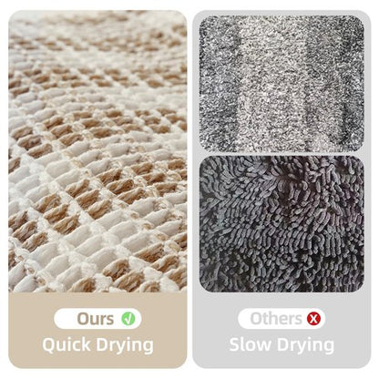 TYUU Waffle Runner Rug Bathroom, Long Boho Bathroom Rugs Non Slip Washable Absorbent Checkered Bathroom Mat Quick Dry Farmhouse Bath Mat, 72"x24" Khaki and White