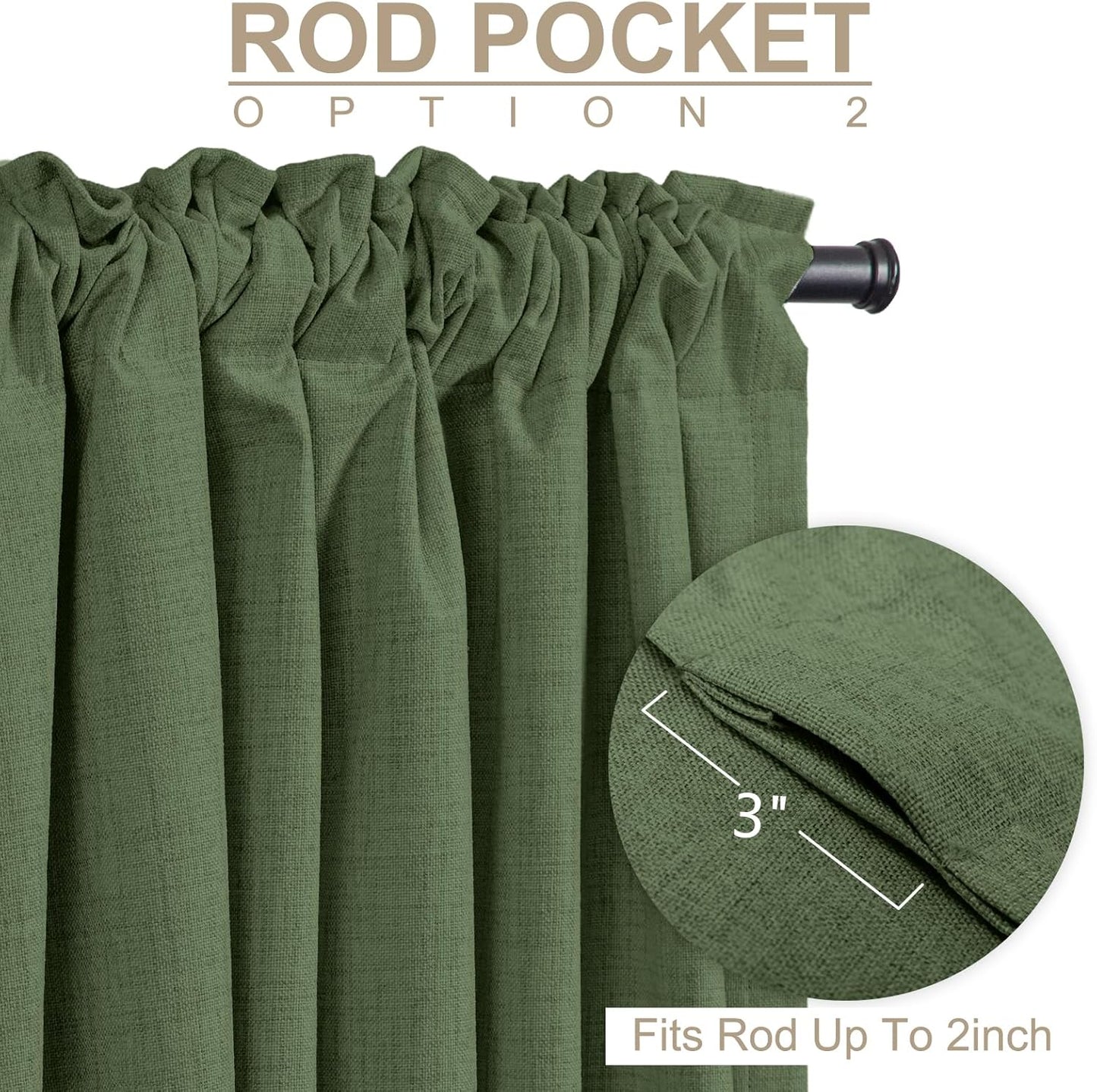 Skiennix 100% Blackout Curtains - Olive Green Linen, Thermal Insulated, 2 Panels Set, 50" W x 96" L