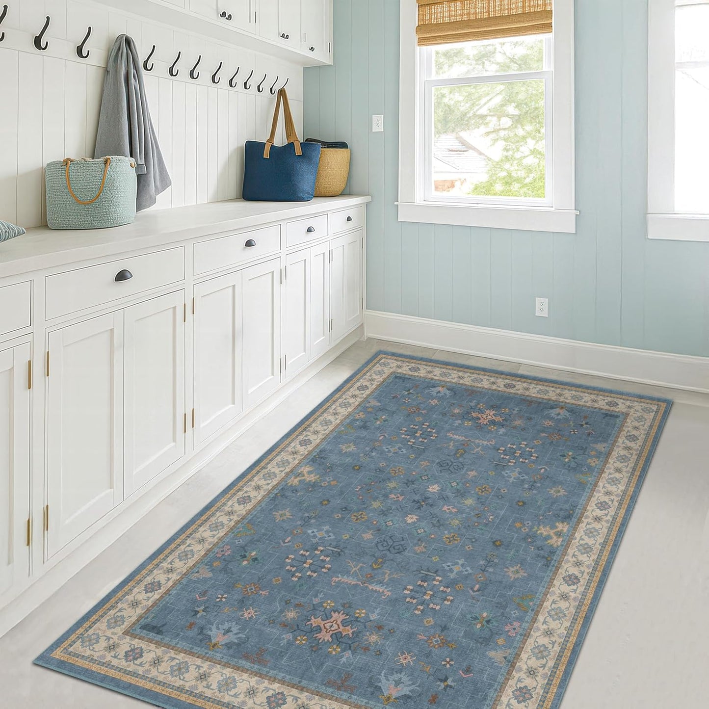 Skiennix Washable Blue Area Rug - 3x5 Non-Slip Throw Rug for Entryway, Kitchen, Bedroom, Mudroom