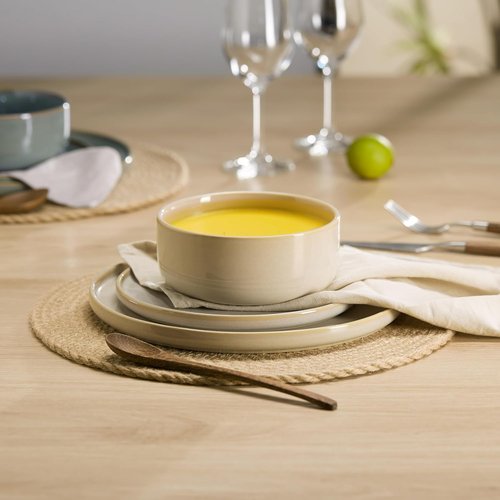 Kook 12-Piece Dinnerware Set - Service for 4 with Ceramic Plates & Soup Bowls | Somerset Collection (Beige)