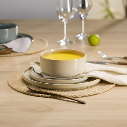 Kook 12-Piece Dinnerware Set - Service for 4 with Ceramic Plates & Soup Bowls | Somerset Collection (Beige)