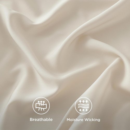 Bedsure Queen Sheet Set, Rayon Derived from Bamboo, Cooling Sheets, PureWoven, Breathable & Soft, Deep Pocket Up to 16", Hotel Luxury Silky Bedding for Hot Sleepers, Light Beige