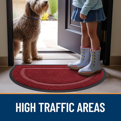 OLANLY Half Circle Door Mat - Waterproof All-Season Doormat for Indoor/Outdoor Use | 29.5x17, Wine Red