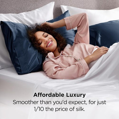 Bedsure Satin Pillowcases - Luxurious Silk-Like Queen Size Set of 2 | Envelope Closure, Blue, 20x30 Inches