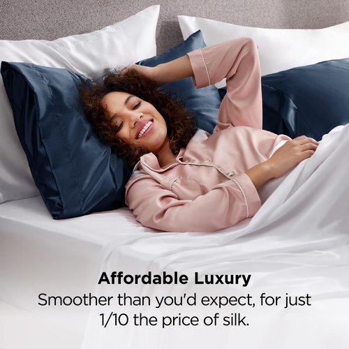 Bedsure Satin Pillowcases, Similar to Silk Pillow Cases Queen Size Set of 2, Pillow Case for Sleeping Women with Envelope Closure, Gifts for Women Men, Blue, 20x30 Inches, 2pcs