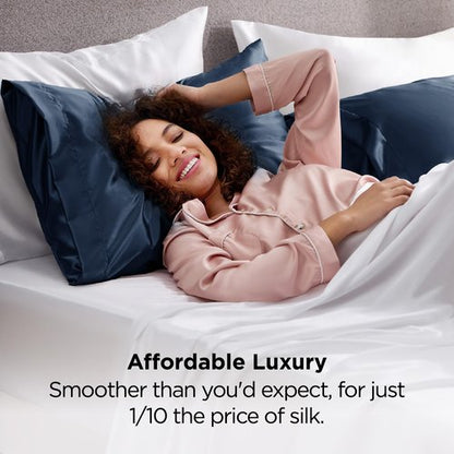 Bedsure Satin Pillowcases, Similar to Silk Pillow Cases Queen Size Set of 2, Pillow Case for Sleeping Women with Envelope Closure, Gifts for Women Men, Blue, 20x30 Inches, 2pcs
