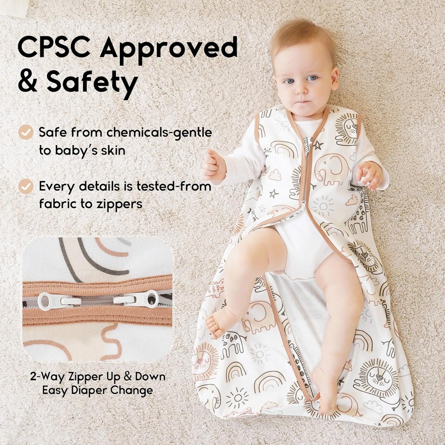 Yoofoss Baby Sleep Sack - 100% Organic Cotton Wearable Blanket for Infants | 6-12 Months, 3 Pack, 0.5 Tog