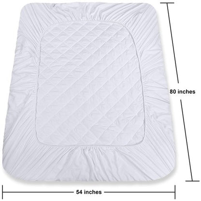 Utopia Bedding Quilted Fitted Mattress Pad, Full XL Size, Elastic Fitted Mattress Topper Protector and Cover with Deep Pocket Stretches up to 16 Inches, Machine Washable (White)