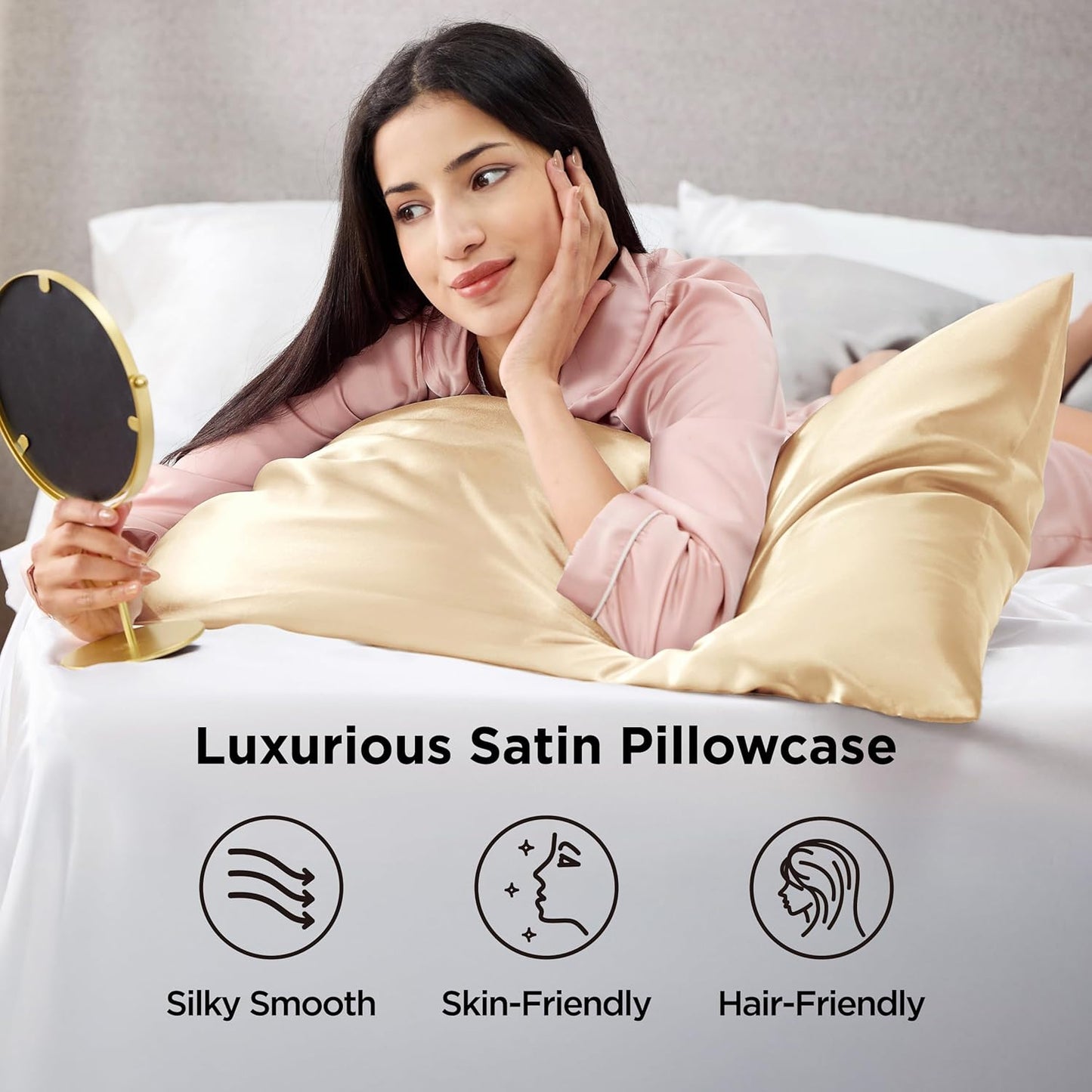 Bedsure King Size Satin Pillowcase Set - Champagne Gold Silky Cases for Hair & Skin | 20x36 Inches, 2-Pack