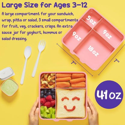 Fimibuke Bento Lunch Box - Leak Proof Toddler Container with 4 Compartments | BPA Free, Dishwasher Safe, Ideal for Ages 3-12