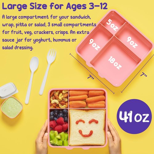 Fimibuke Bento Lunch Box - Leak Proof Toddler Container with 4 Compartments | BPA Free & Dishwasher Safe for Ages 3-12