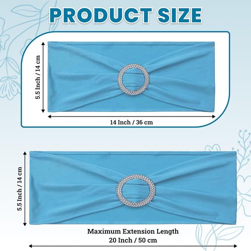 MDS Spandex Chair Sashes - Universal Fit Elastic Stretch Ties with Buckle for Weddings | Blue, Pack of 200
