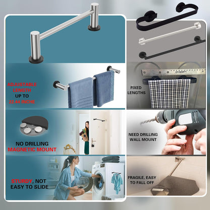 ULIBERMAGNET Magnetic Towel Holder - Adjustable Length Brushed Nickel Stainless Steel Rail | 2 Pack