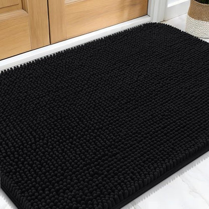 **OLANLY Dog Door Mat - Absorbent Non-Slip Chenille Mat for Muddy Paws | 32x20 Inches, Black**