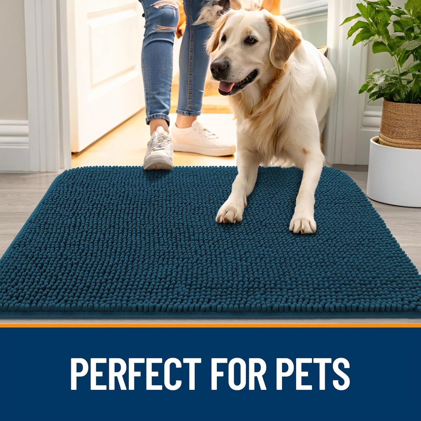 OLANLY Dog Door Mat - Absorbent Non-Slip Washable Doormat for Muddy Paws | 24x16 Atlantic Blue