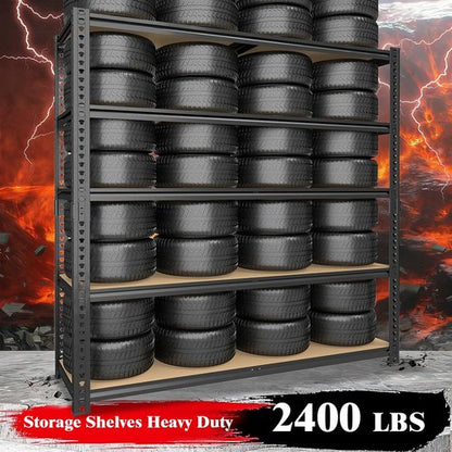 Heavy Duty Garage Shelving - 5-Tier Metal Storage Unit | Adjustable Rack Holds 2400LBS - 28''×12''×60''