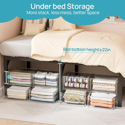 Vtopmart Large Clear Stackable Storage Drawers - 27QT Dust-Proof Underbed Organizer for Clothing & Sweaters
