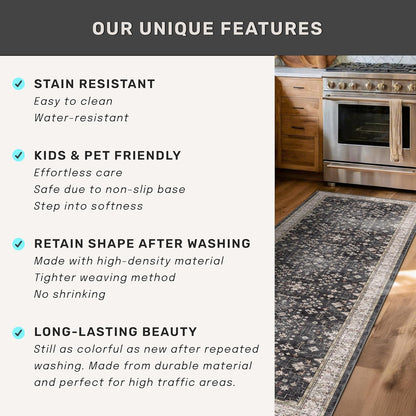 Skiennix Black Washable Entry Rug - Non-Slip Rubber Backing | Stain & Fade Resistant, 2x3 Size