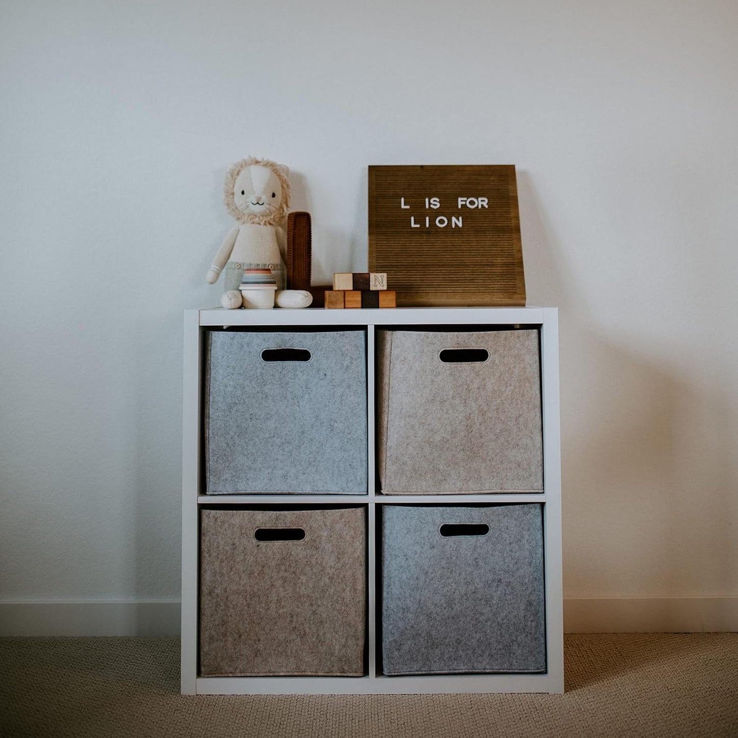 Parker Baby Felt Foldable Storage Cube - 11-Inch Nursery Cubby Bin for Toy Organization - Oatmeal