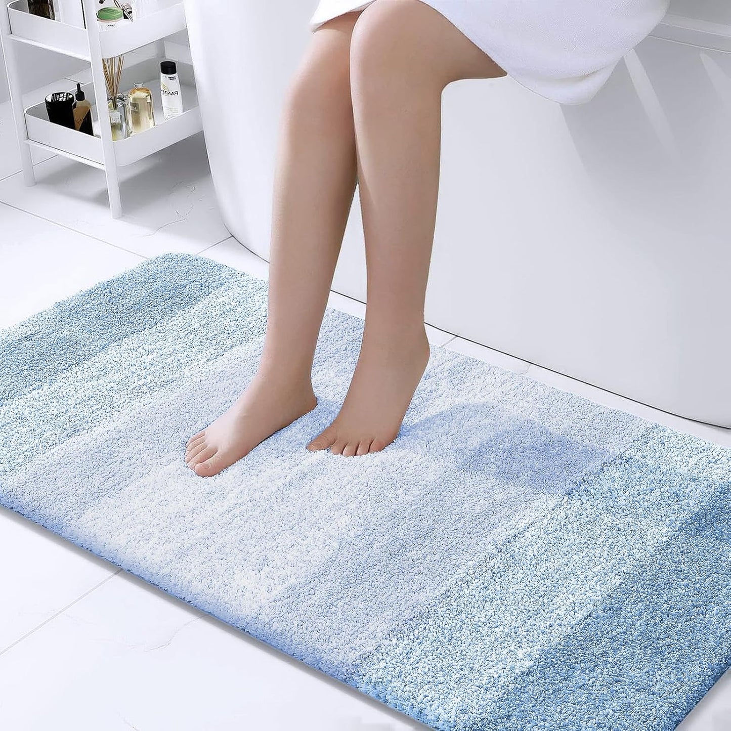 OLANLY Large Bath Rugs - Extra Soft Microfiber, Quick Dry & Washable | 40x24 Light Blue Mat