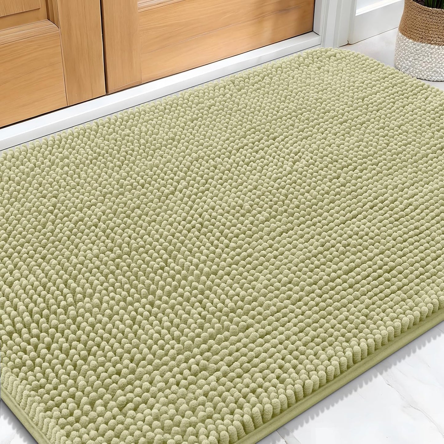 OLANLY Dog Door Mat - Absorbent Non-Slip Chenille Mat for Muddy Paws | 34x21, Quick Dry, Vanilla