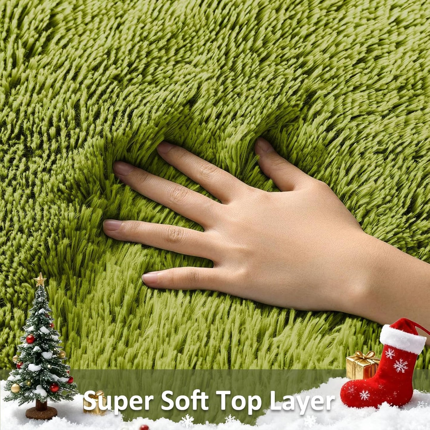 Ophanie Green Shag Area Rug - Soft Fluffy Plush Carpet for Living Room & Bedroom | 5x8 Size