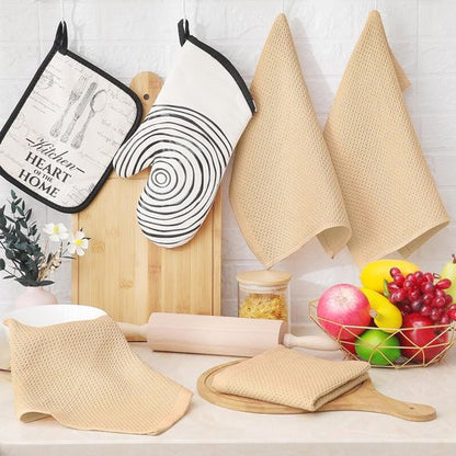 Homaxy 100% Cotton Waffle Weave Dish Cloths - Ultra Soft & Absorbent Quick Drying, 12x12 Inches, 6-Pack, Apricot