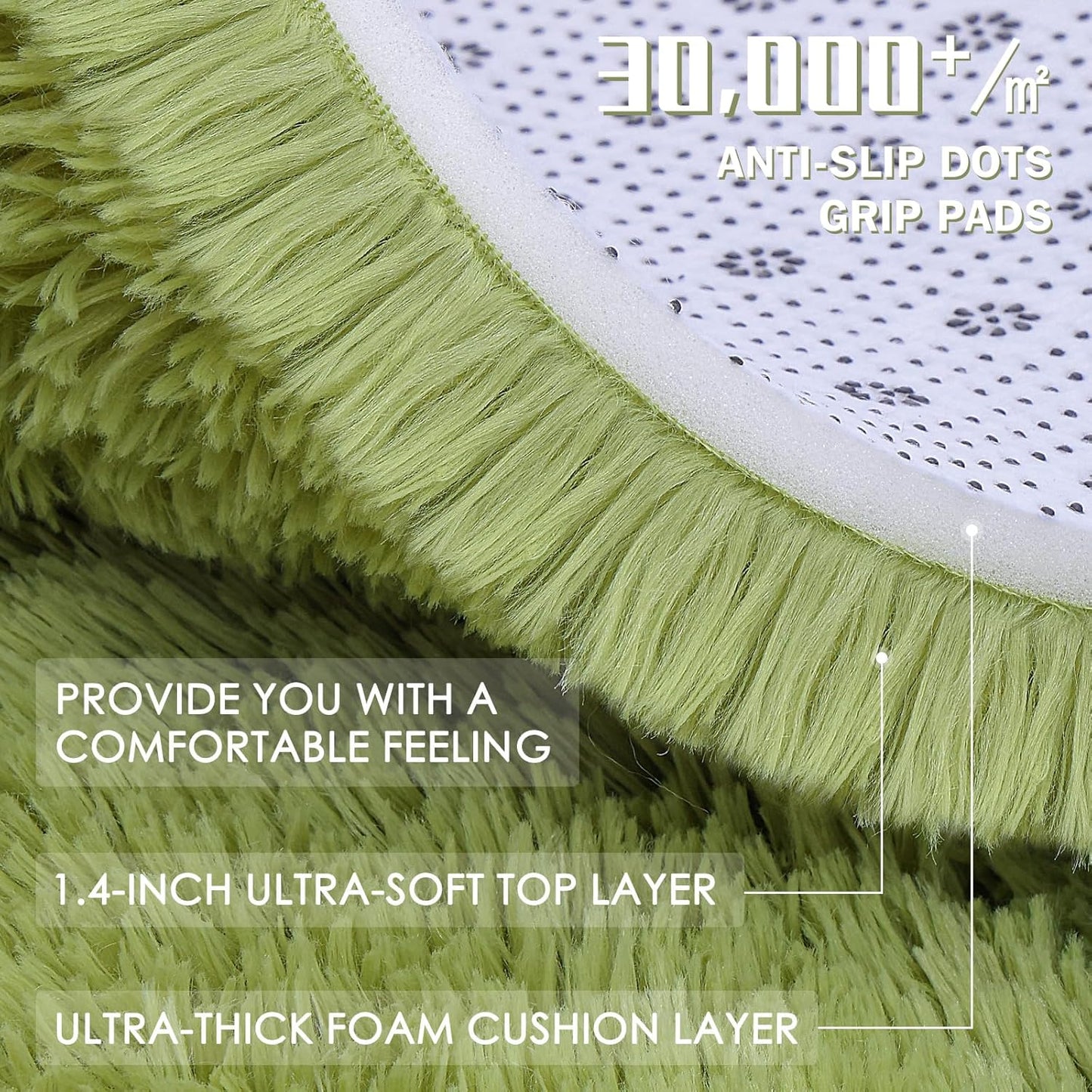 OLANLY Round Grass Green Rug - Soft, Fluffy Shaggy Carpet for Bedroom | 2 ft Machine Washable Area Rug