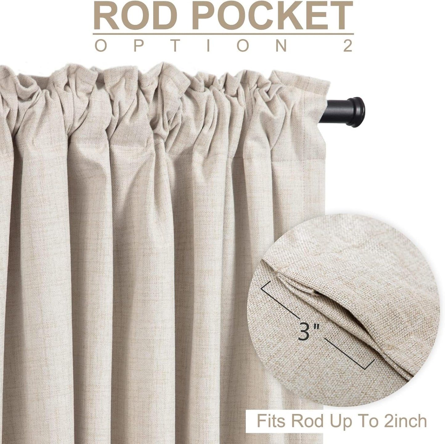 Skiennix 100% Blackout Linen Curtains - Thermal Insulated Drapes for Bedroom | 50" W x 96" L, Cream