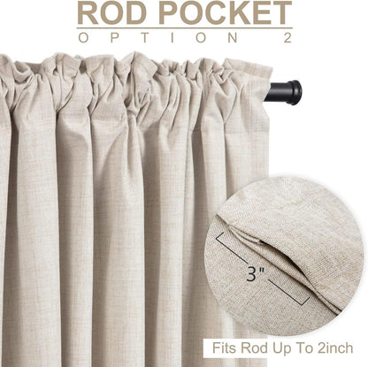 Skiennix 100% Blackout Linen Curtains - Thermal Insulated Drapes for Bedroom | 50" W x 72" L, Cream