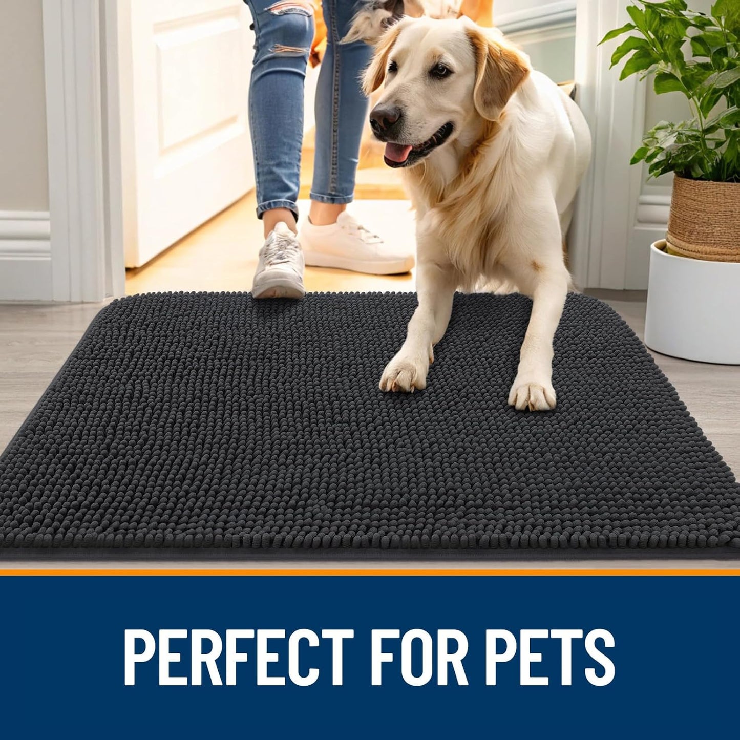 OLANLY Dog Door Mat - Absorbent Non-Slip Chenille Mat for Muddy Paws | 32x20 Inches, Dark Grey