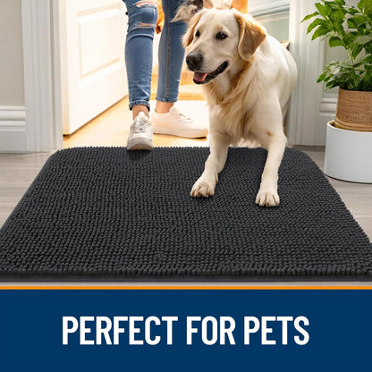 OLANLY Dog Door Mat - Absorbent Non-Slip Chenille for Muddy Paws | 59x32 Inches, Dark Grey