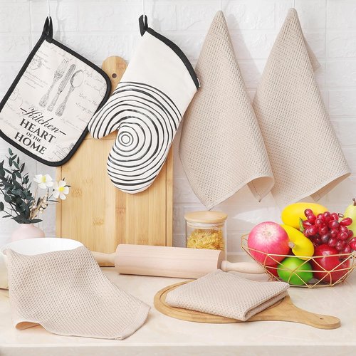 Homaxy 100% Cotton Dish Cloths - Ultra Soft, Absorbent & Quick Drying | 12x12 Inches, 6-Pack, Beige