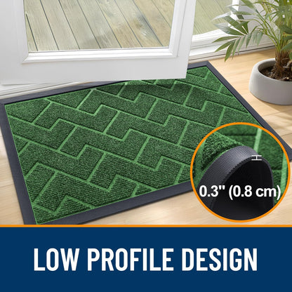 OLANLY Waterproof Front Door Mat - All-Season Indoor/Outdoor Doormat, Sturdy Natural Rubber, Herringbone Brick (Green, 47x23)