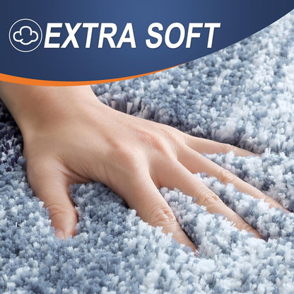 OLANLY Large Bathroom Rugs - Extra Soft Microfiber Mat 54x24 | Quick-Dry, Washable, Rubber Backing, Airy Blue