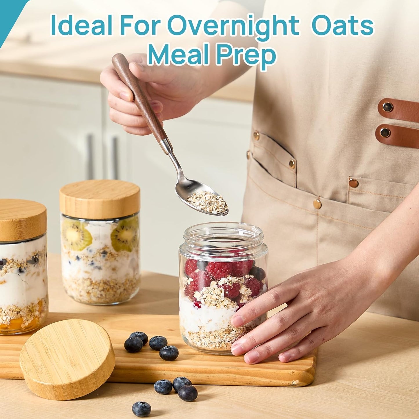Vtopmart Glass Storage Containers - 8 Pack & Overnight Oats Jars - Durable, BPA-Free Design