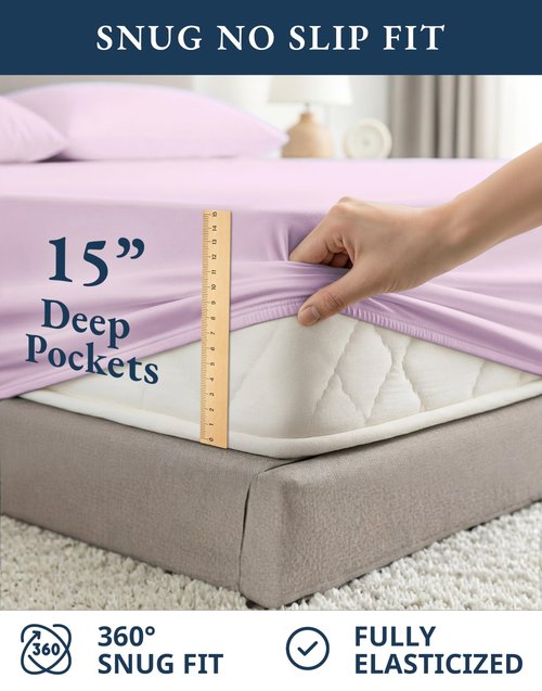 LANE LINEN 100% Organi Cotton Eco Friendly Bed Sheets Full Size, Fully Elasticized Naturally Cooling Soft & Comfy, Machine Washable Temperature Regulating Full Sheet Deep Pocket Bedding- Orchid Petal