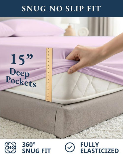 LANE LINEN 100% Organic Cotton Sustainably Produced Extra Large Twin Sheets for Hospital Bed, Fully Elasticized Reinforsed Seams, Machine Washable Deep Pocket Twin XL Bedding- Orchid Petal