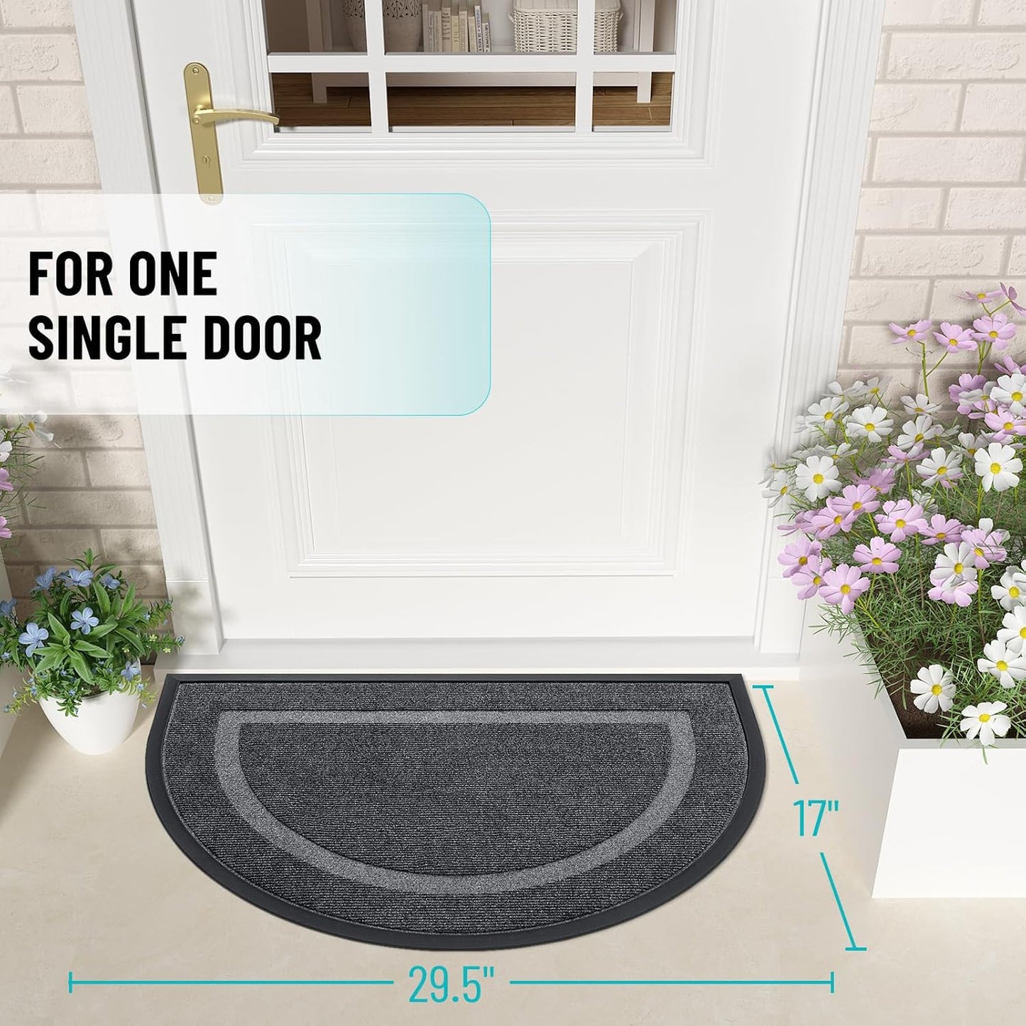 OLANLY Half Circle Door Mat - Waterproof All-Season Indoor/Outdoor Welcome Mat | Easy Clean, 29.5x17, Grey