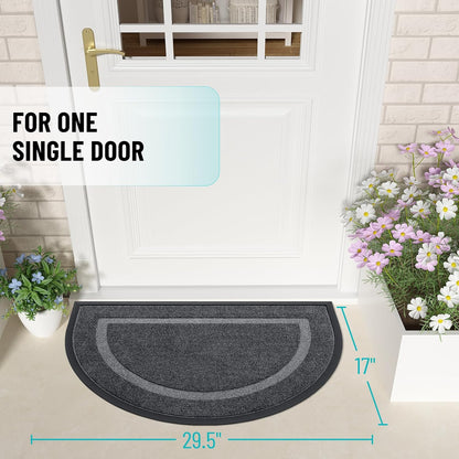 OLANLY Half Circle Door Mat - Waterproof All-Season Doormat for Indoor/Outdoor Use | 29.5x17, Grey