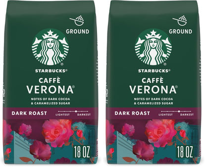 Starbucks Ground Coffee,Dark Roast Hot or Iced Coffee,Caffè Verona,18 oz,(Pack of 2)