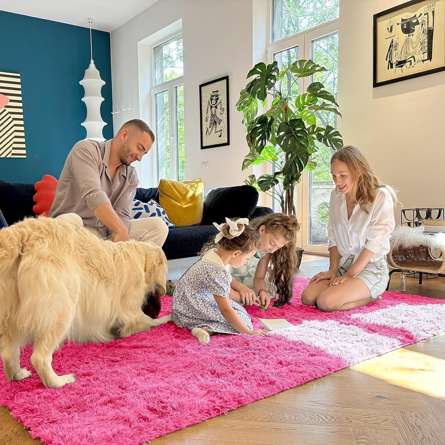 OLANLY Small Bedside Rug - Soft Fluffy Shaggy Throw Rug for Bedroom & Living Room | Hot Pink