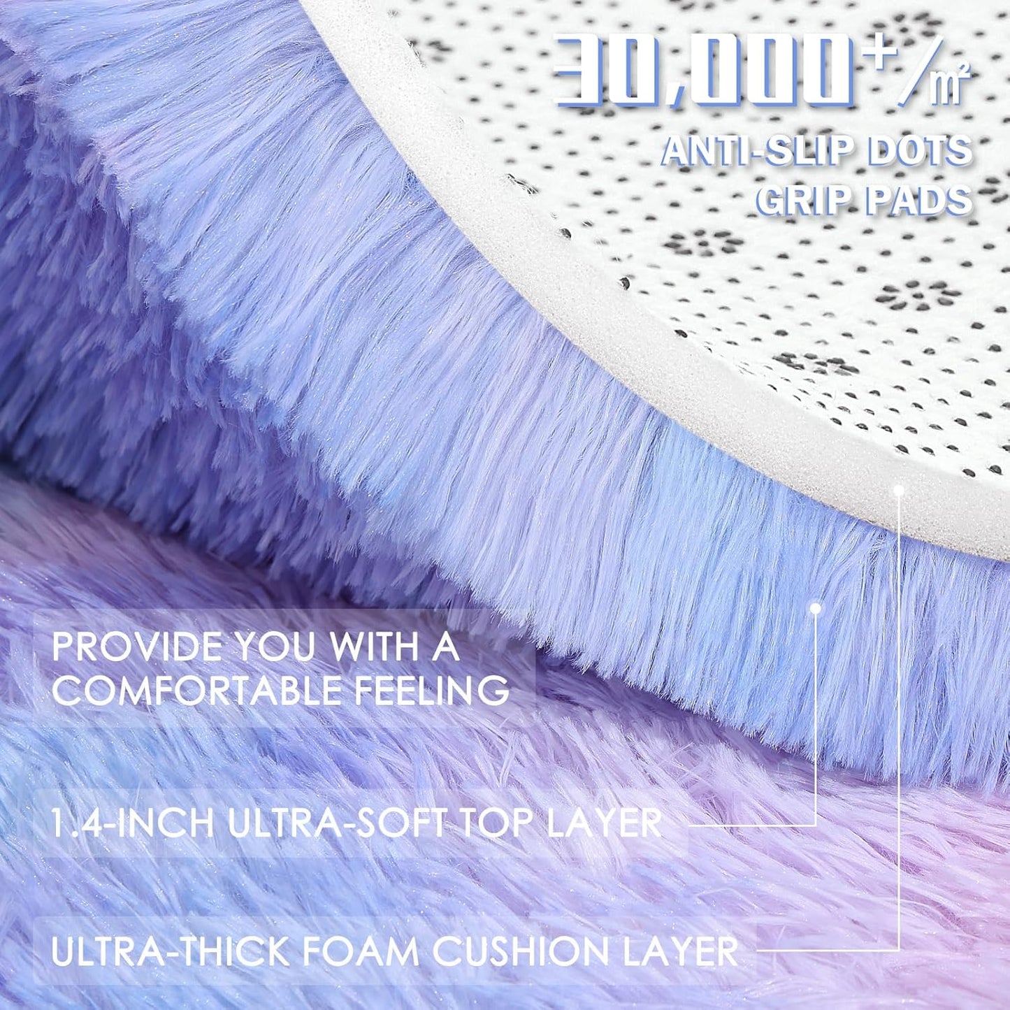 OLANLY Round Purple Rainbow Rug - Soft, Fluffy, Machine Washable 4x4 Feet Area Rug for Kids' Rooms | Home Decor