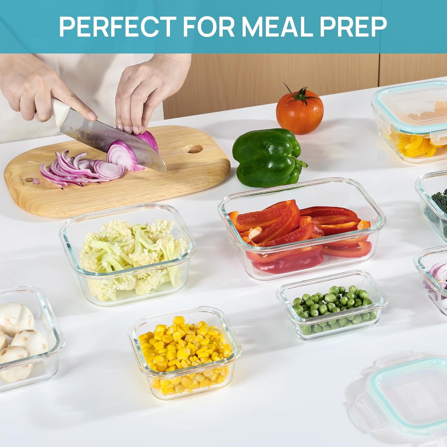Vtopmart Glass Food Storage Containers - 8 Pack with Airtight Lids | BPA Free, Microwave & Oven Safe