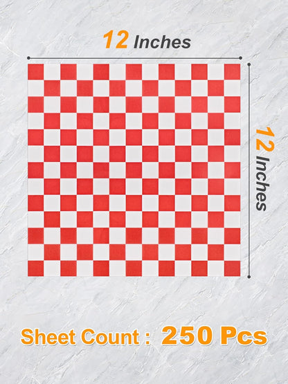 SMARTAKE 12x12 Inches Non-Stick Wax Paper - 250 Pcs Red Plaid Hamburger Patty & Sandwich Separators