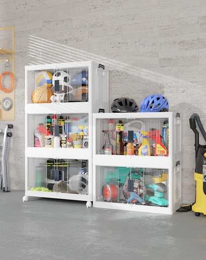 OlarHike Stackable Storage Bins with Lids - Collapsible 97QT Folding Boxes with Wheels | 5 Pack for Easy Organization