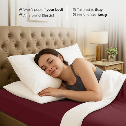 Utopia Bedding Fitted Sheet - Deep Pocket Soft Microfiber - Shrinkage & Fade Resistant | Red Burgundy