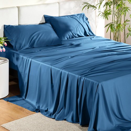 Bedsure Cooling California King Sheet Set - Breathable Rayon from Bamboo, Deep Pocket 16" - Soft Teal Luxury Bedding
