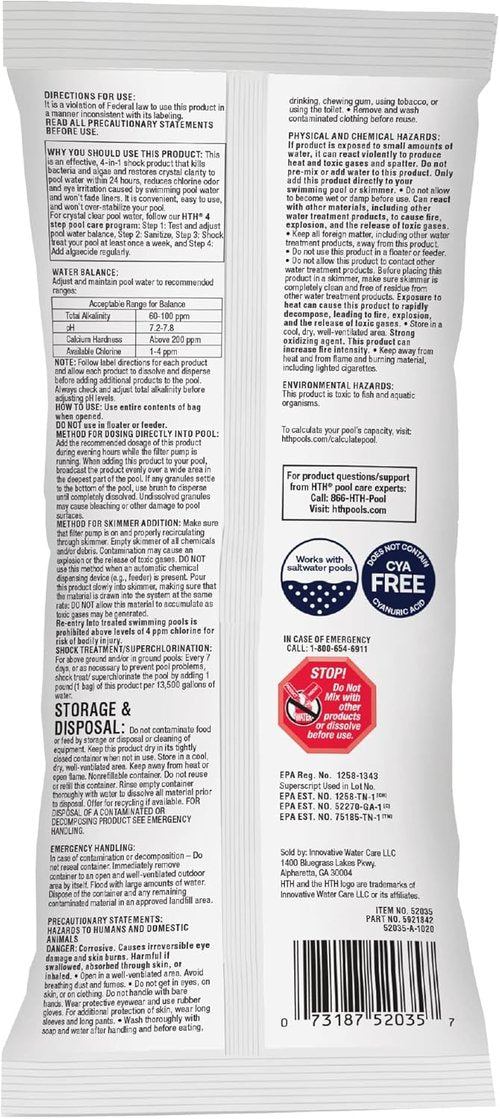 HTH Pool Shock - Cal Hypo Formula for Effective Swimming Pool Care | 1lb | Pack of 2